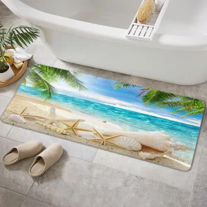 Beach Bathroom Rug Mat, Beach Starfish Bathroom Rugs Set