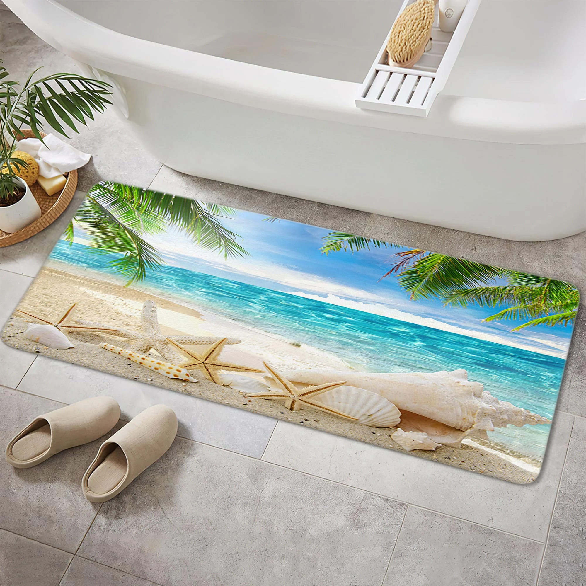 Beach Bathroom Rug Mat, Beach Starfish Bathroom Rugs Set