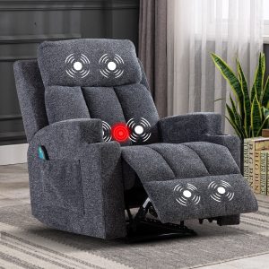 Bonzy Home Heated Manual Massage Recliner with Cup Holder Padded Breathable Fabric Recliner, Home Theater Seating，Navy