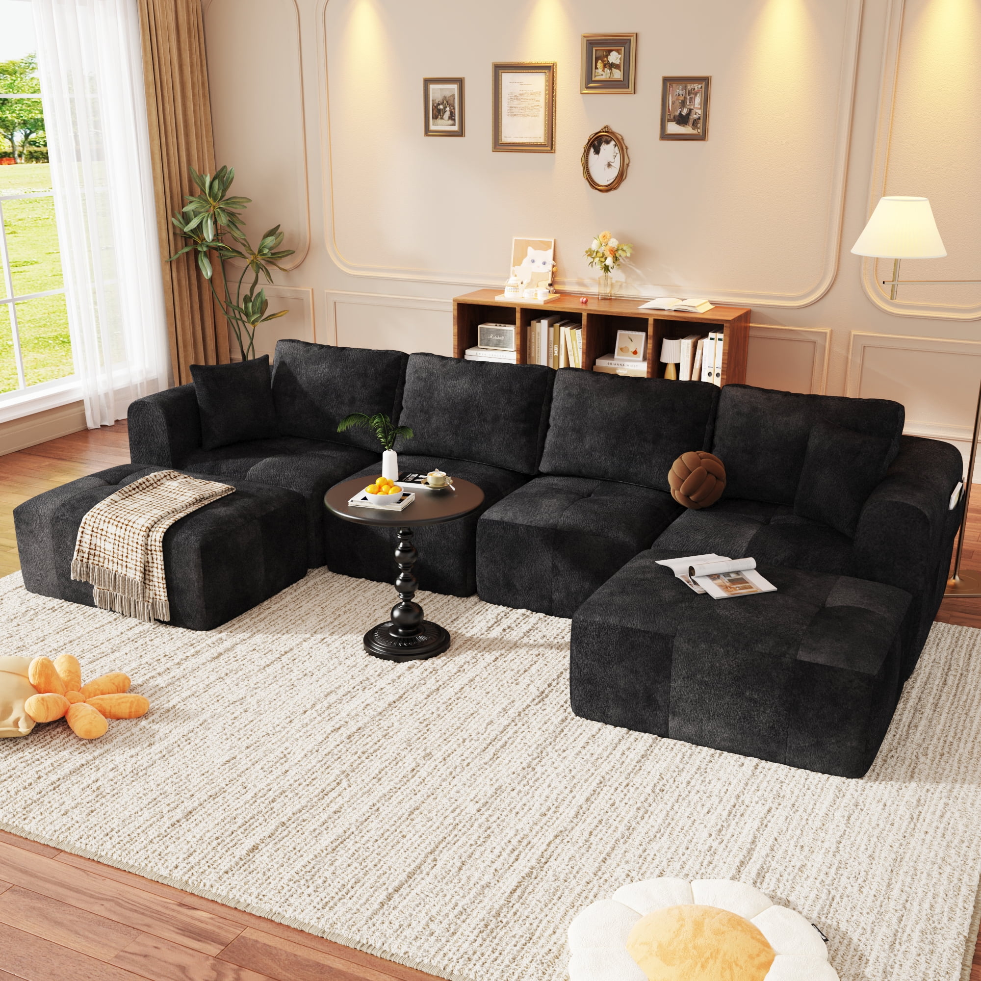 ChVans 140" U-Shaped Sectional Sofa with Convertible Left