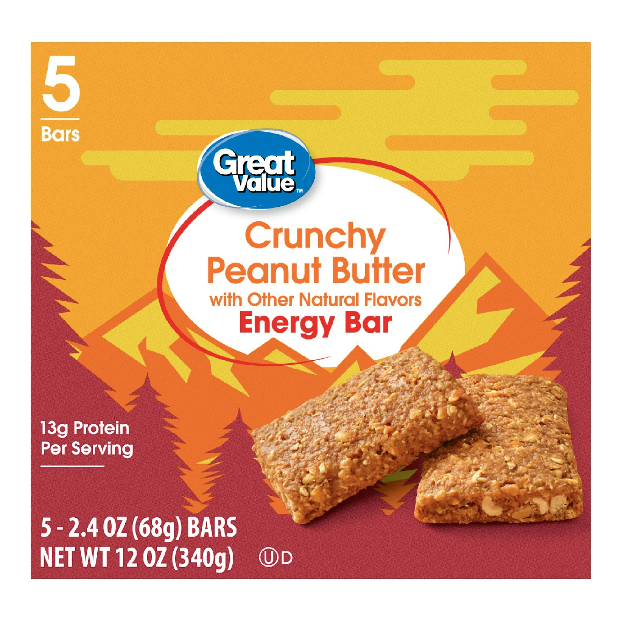 Great Value Energy Bar, Crunchy Peanut Butter, 2.4 oz, 5 Count