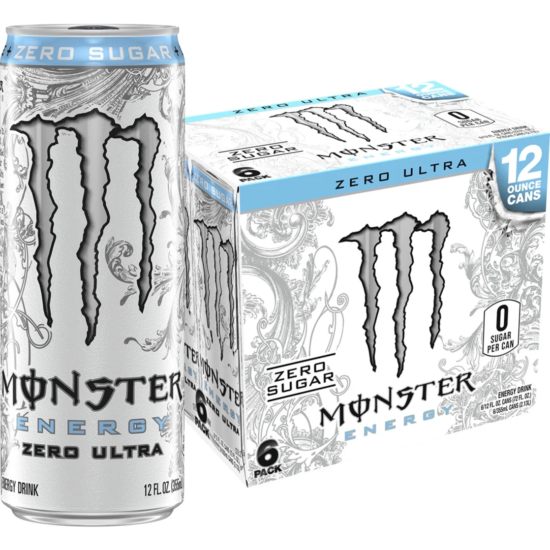 Monster Energy, Zero Ultra, Sugar Free Energy Drink, 6 Pack - 12 Fl Oz