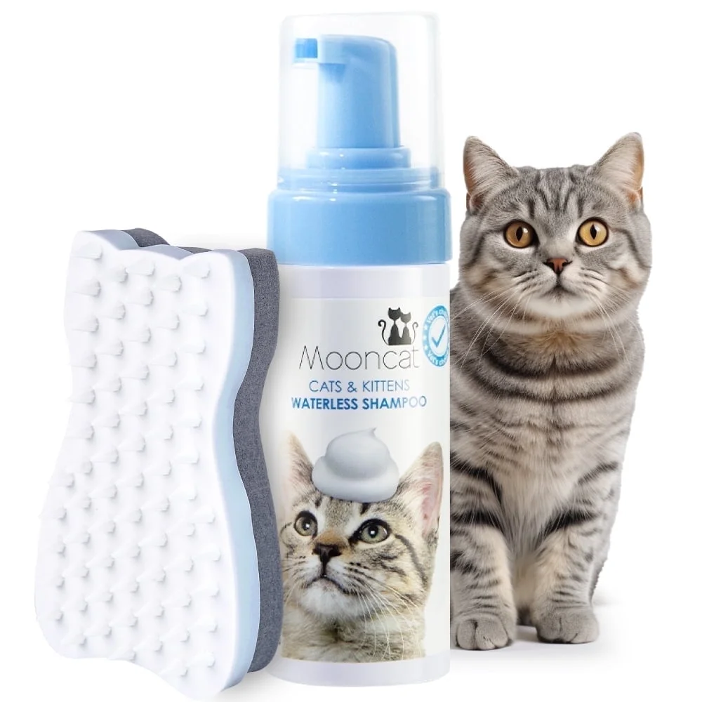 Mooncat Waterless Cat Shampoo+Cat Brush, Licking Safe Dry Shampoo for Cats, for short hair