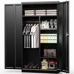 SUNCROWN Metal Wardrobe Closet with Lock, Clothing Locker