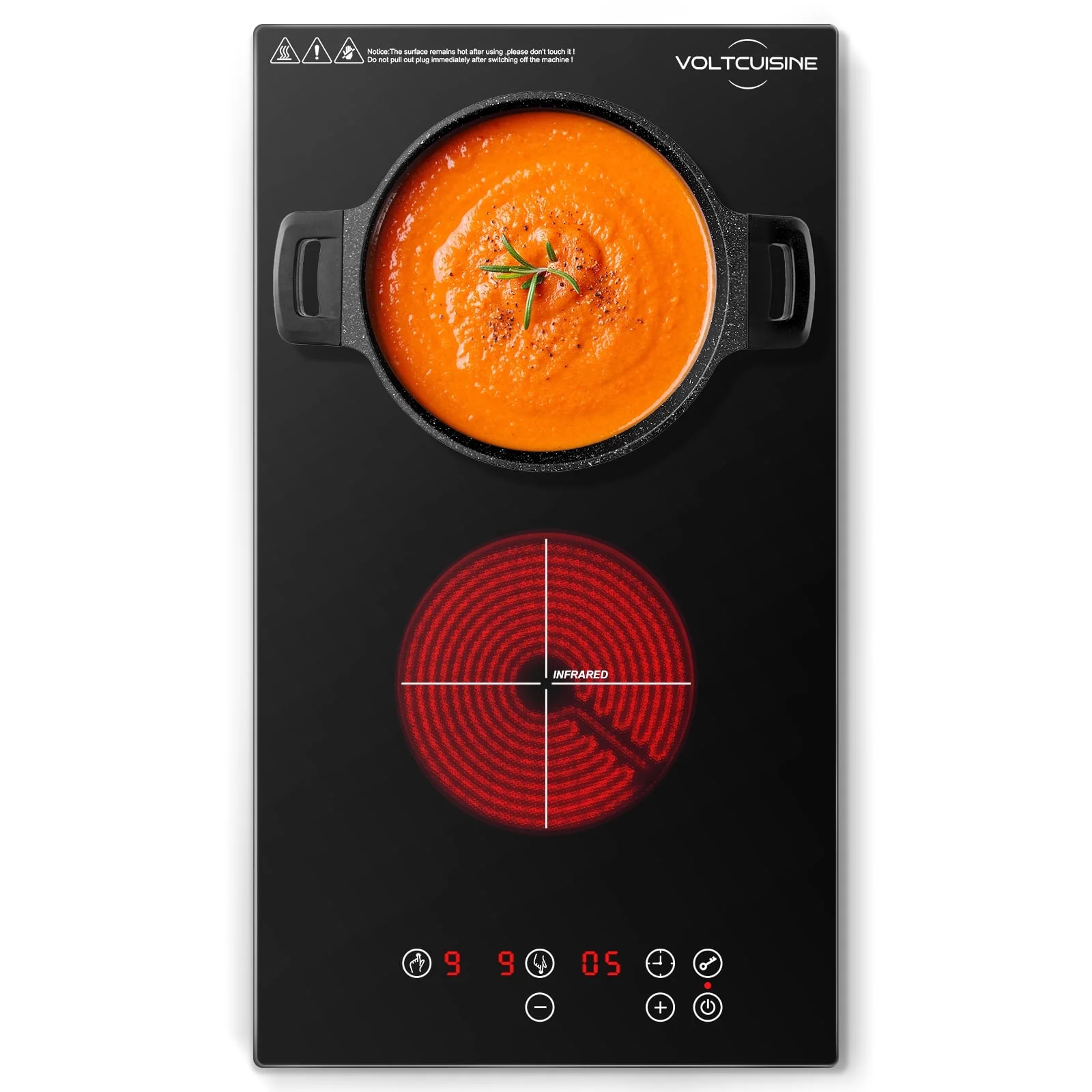 VoltCuisine Induction Cooktop 2 Burner, Shatter-proof Flat Glass Top